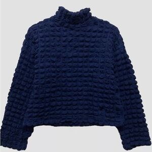 Zara Navy Textured Knit  Blouse New With Tags